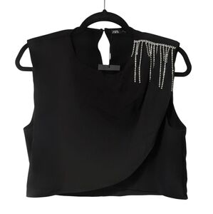 Zara Black Top with Silver Accents, Size Large